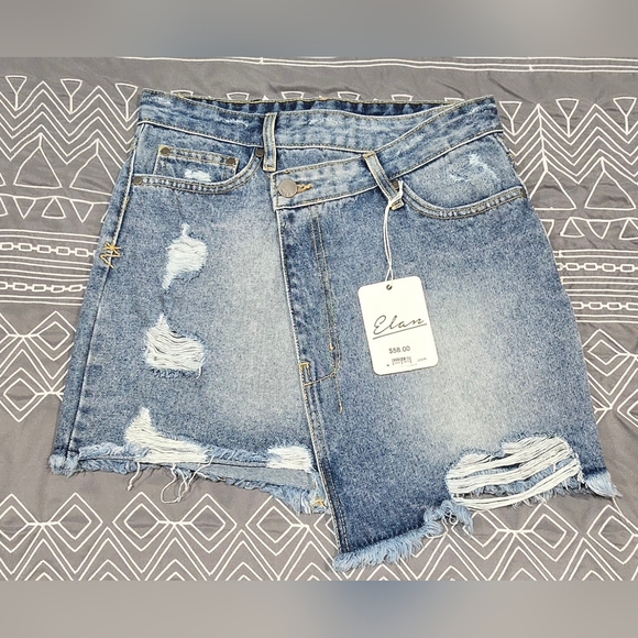 Elan Cross Over Distressed Denim Skirt Size Small - Picture 1 of 6